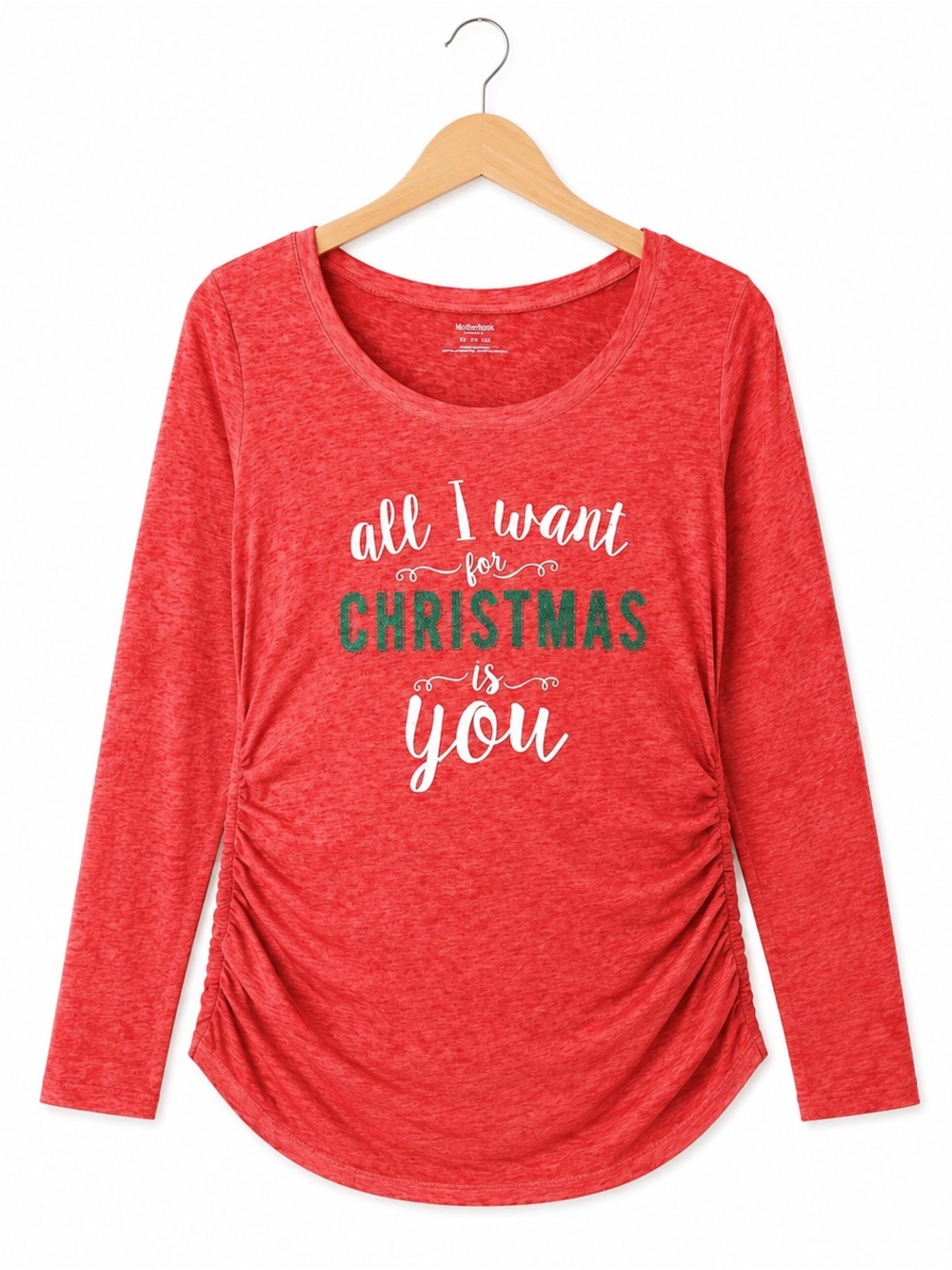 Motherhood Maternity Shirt XL NWT Christmas Holiday Ruched Graphic Red Top